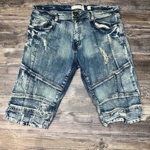 Evolution In Design Distressed Denim Shorts Mens 36 Moto Style